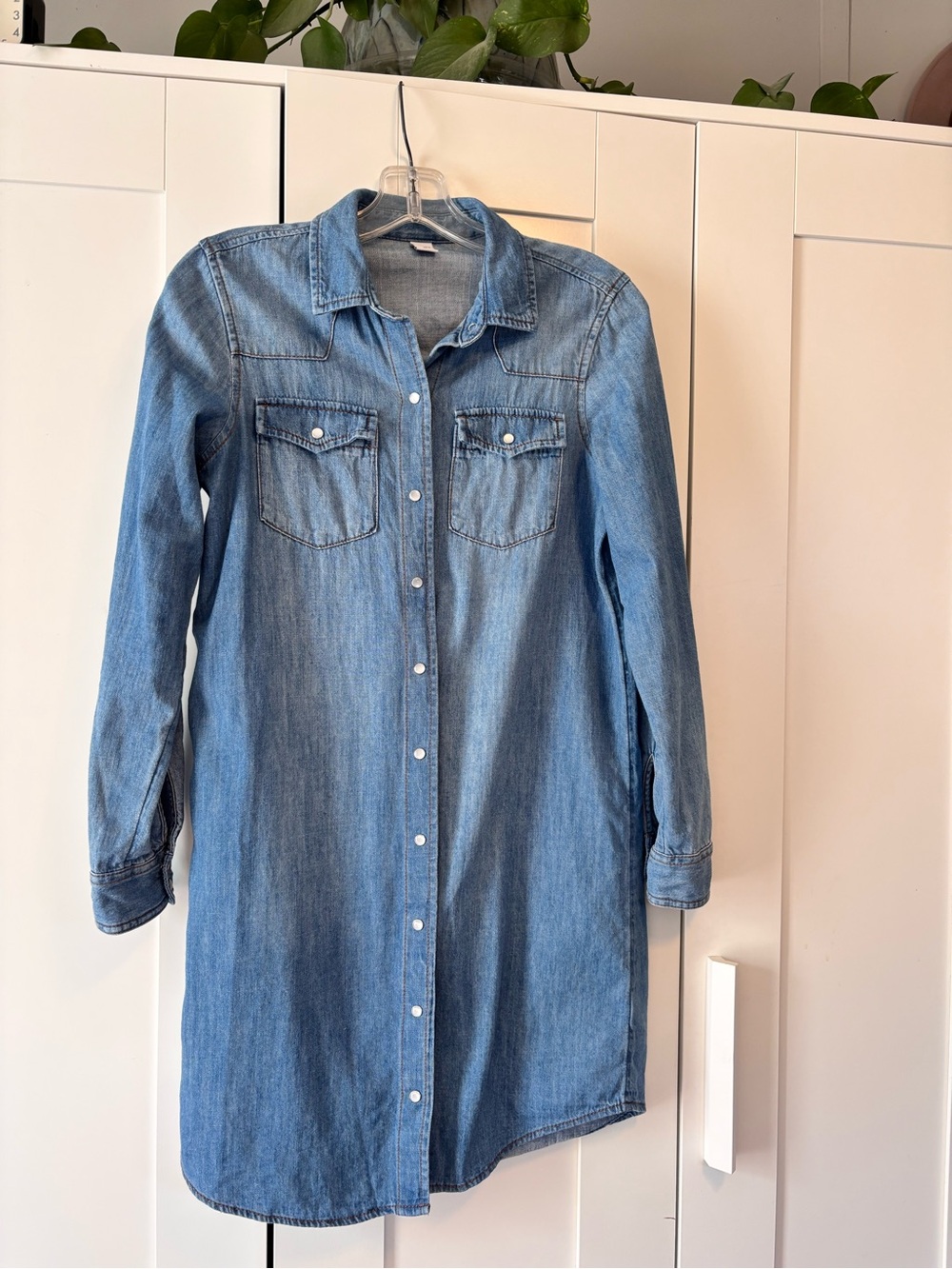 Western Denim Shirt Dress - Light Wash